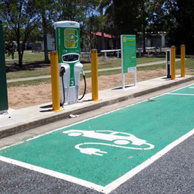 An electric vehicle recharging station in rural Queensland